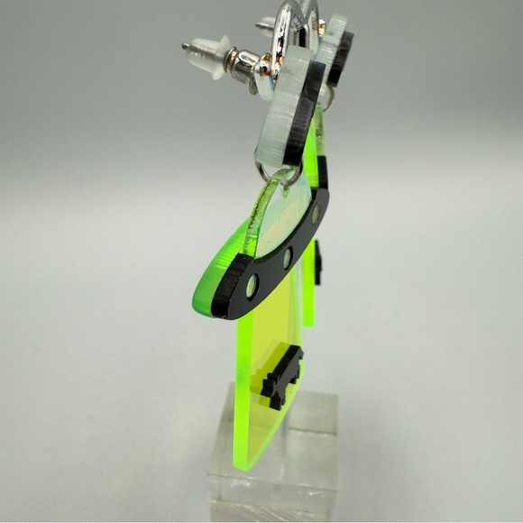 Alien Cow Spaceship Earrings - Neon Green and Black - Pierced - Picture 6 of 8